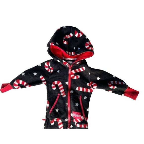 TIpsy Elves Candy Cane Lane Jumpsuit Boys or Girls Sz XS Black Red Full Zip - Picture 6 of 10